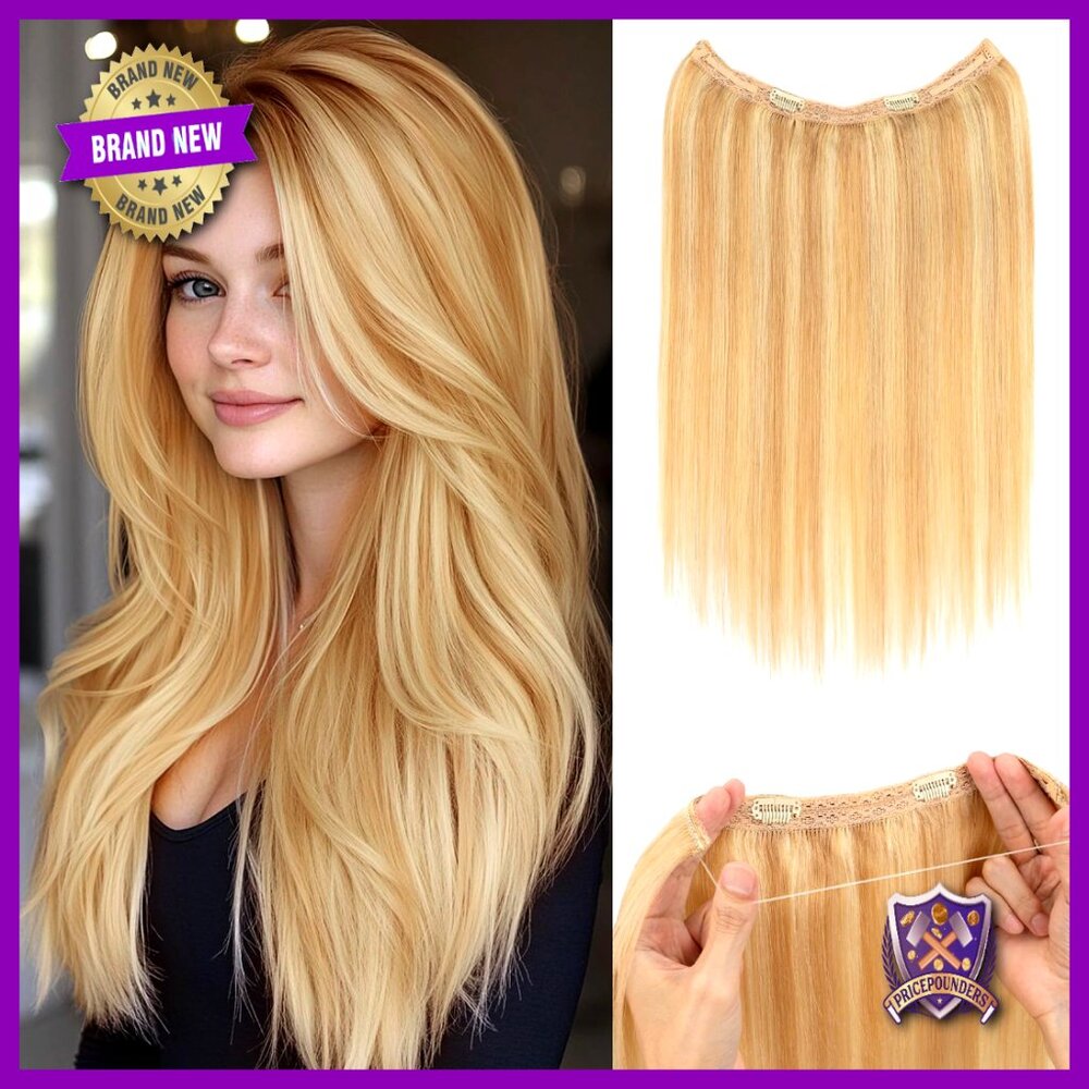 Halo Hair Extensions Real Human Hair Invisible Adjustable Wire Seamless Blending